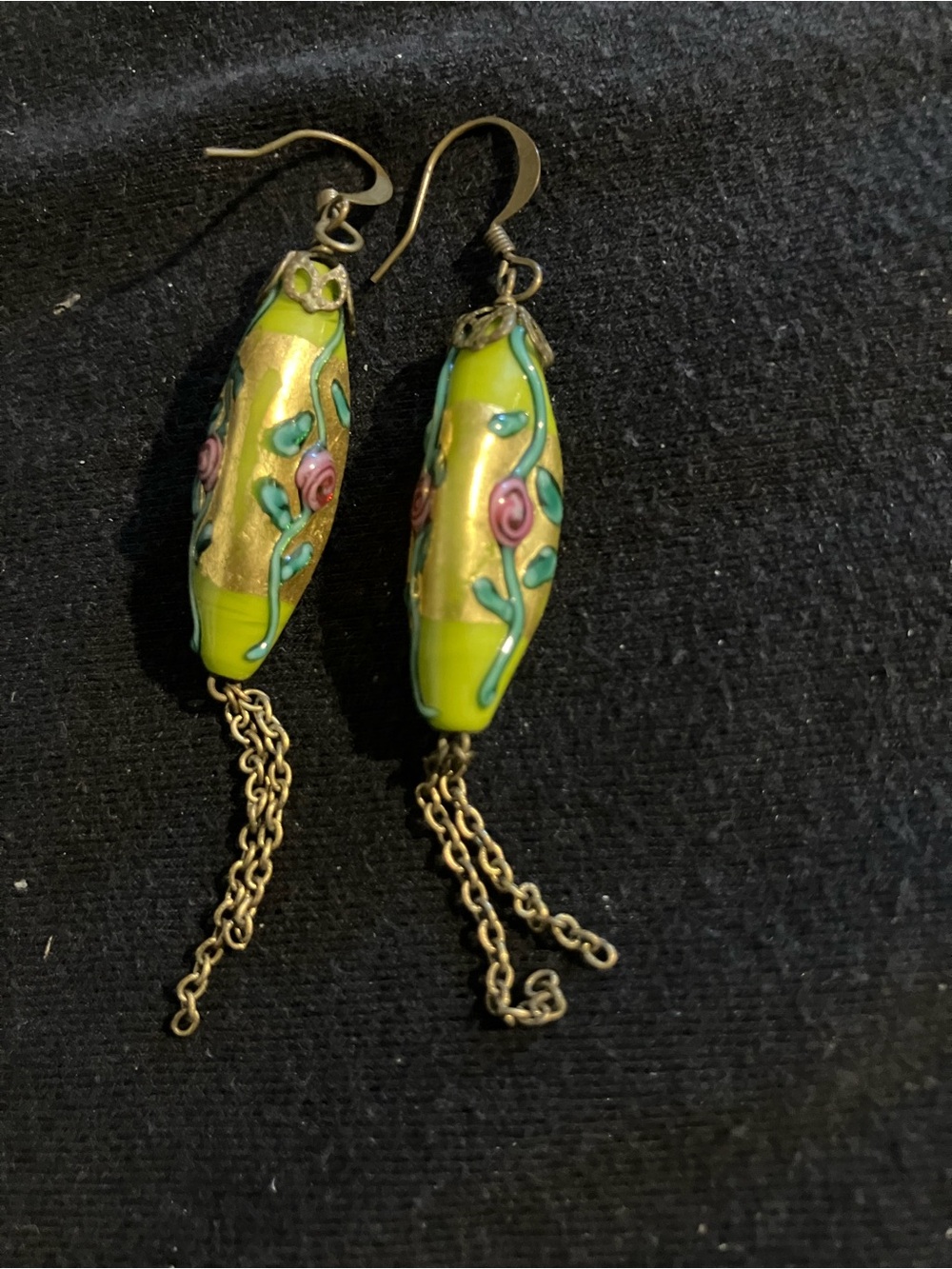 Vintage Italian Lampwork Glass Wedding Cake Barrel Dangle Earrings